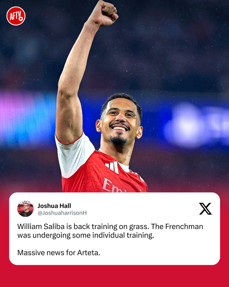 AFTVMedia's tweet photo. 🚨 𝐁𝐑𝐄𝐀𝐊𝐈𝐍𝐆: William Saliba is officially BACK on the grass! 🇫🇷🧱 https://t.co/EzaAXUJ2dW