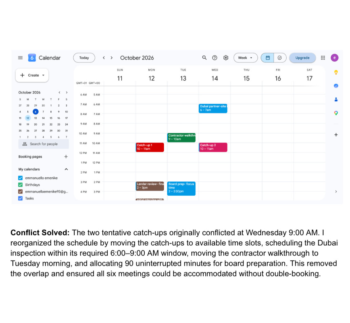 Ella243333's tweet photo. I organized meetings across 4 time zones, resolved scheduling conflicts, prevented double-booking, and created dedicated focus time.

The result? A cleaner, more organized schedule. ✅

#VirtualAssistant #RemoteWork https://t.co/fQIPvNsT9U