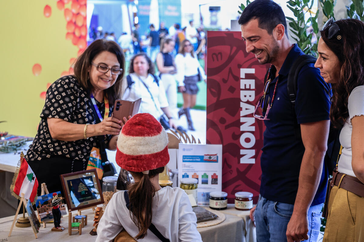 FAOLebanon's tweet photo. 🇱🇧🇮🇹 Ciao, Roma! 👋
Today marks the last day of @FAO’s #Seeds2Food exhibition!
FAO Lebanon brought a taste of 🇱🇧 to international visitors with thyme, jams, syrups, wheat&amp;chickpeas.
The star of the show? The iconic 🇱🇧 Lebede
Grazie, Roma, for the warm welcome. Until next time! https://t.co/rBVLmRQK1B