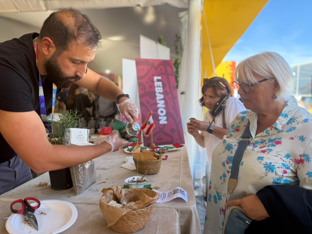 FAOLebanon's tweet photo. 🇱🇧🇮🇹 Ciao, Roma! 👋
Today marks the last day of @FAO’s #Seeds2Food exhibition!
FAO Lebanon brought a taste of 🇱🇧 to international visitors with thyme, jams, syrups, wheat&amp;chickpeas.
The star of the show? The iconic 🇱🇧 Lebede
Grazie, Roma, for the warm welcome. Until next time! https://t.co/rBVLmRQK1B
