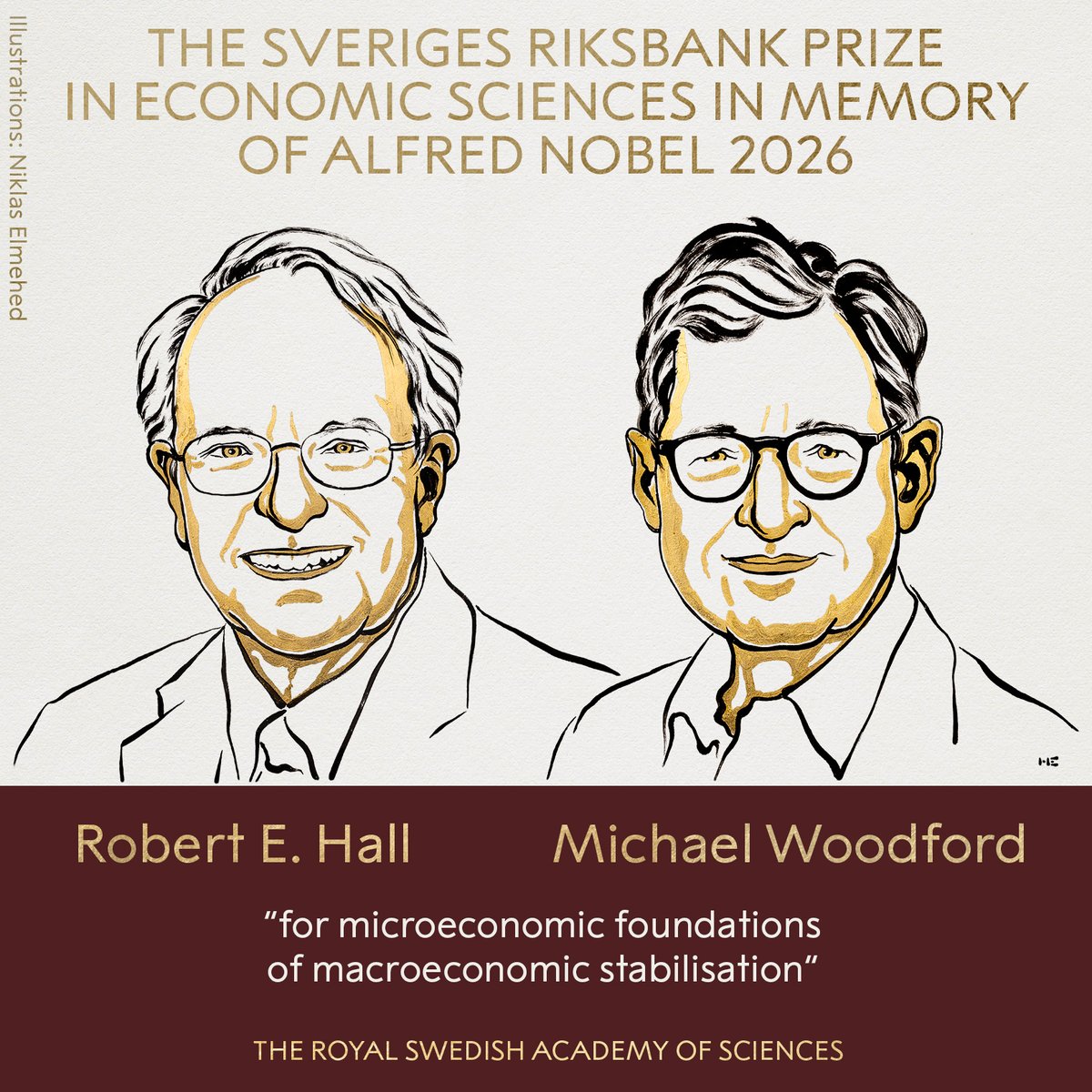ek_oberg's tweet photo. As I imagine is also true for many other macroeconomists here, this prize feels personal to me.

Hall and Woodford have laid the foundations for an enormously fruitful body of research, one that encompasses my own research agenda on consumption, fluctuations and stabilization policy. My papers would not have existed were it not for their contributions. 

So well deserved. Congratulations!!