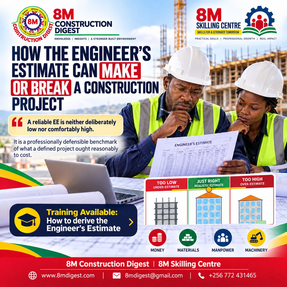 8MDigestLtd's tweet photo. A WRONG  ESTIMATE CAN BREAK A PROJECT!

Underestimate costs, and projects risk delays, claims and disputes. Overestimate, and public funds may be wasted.
The answer? A credible Engineer’s Estimate backed by evidence. visit  https://t.co/BWOMheuMFb
#EngineersEstimate #8MDigest https://t.co/VmJQOzGP2b