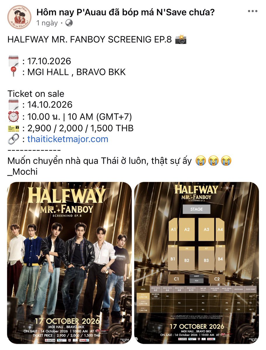 mochi_aas's tweet photo. I have a story to tell everyone, and it’s honestly so funny. 😂

We posted the announcement shared by the Mr. Fanboy Series page about ticket sales for the Mr. Fanboy EP.8 screening, but 100% of the comments were all about Auau, and I was laughing so hard I nearly fell over. 

Here are some examples:

* “The series ends, and then you see the male lead on the rooftop.” 
* “Please ask the company to add a drone, just in case someone reacts and flies up into the sky.”
* “For this episode, Save or anyone attending the hall, please bring the thickest rope you can find and tie Auau up. Otherwise, Au will run around everywhere.”
* “Hello, DMD, please prepare some rope to tie Auau up. Thank you.”
* “Oh my, looks like we’ll have to tie Auau to his seat. Otherwise, he’ll be running around the hall.”
* “For EP.8, P’Au will be sitting on the roof of the hall, not under the seats.” 

Everyone is REALLY looking forward to Auau reaction, huh? 555555 😂😂😂 #auausave #mrfanboy