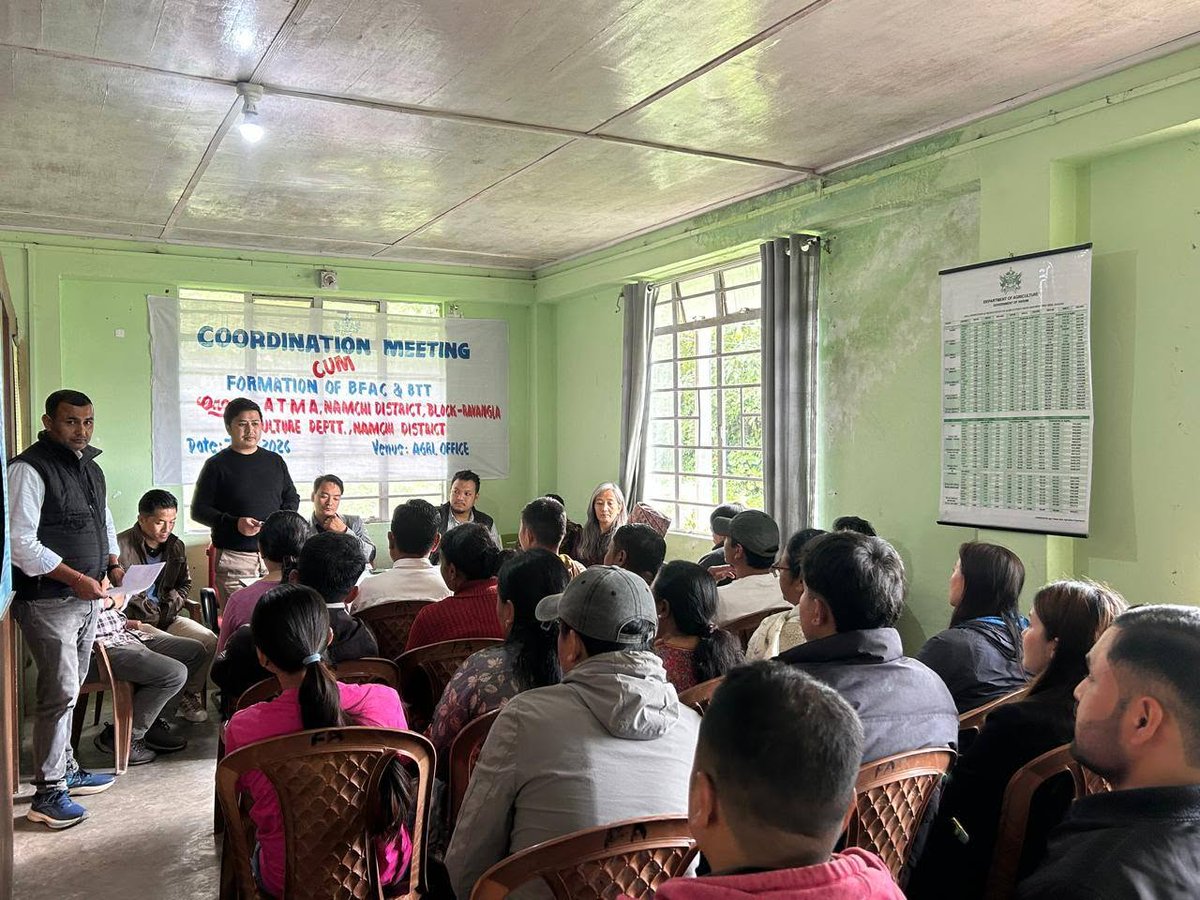 atmaagri's tweet photo. A coordination meeting of the Block Technology Team and the formation of BFAC were conducted under Ravangla Block, Namchi District, Sikkim.
#ATMA #BlockTechnologyTeam #BFAC #AgriculturalDevelopment #FarmersWelfare #Agriculture https://t.co/Vg3yKPvD3Q