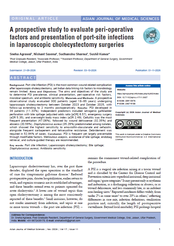 arun732003's tweet photo. #AJMS #Openaccess #DOAJ #CABAbstracts #EBSCO #NLMCatalogue #NepMedRepository #WorldCat #EMBASE #LaparoscopicCholecystectomy #PerioperativeFactors #ProspectiveStudy #SurgicalSiteInfection #MinimallyInvasiveSurgery #PatientSafety #RiskAssessment #ClinicalOutcomes https://t.co/XUNCX2bXal