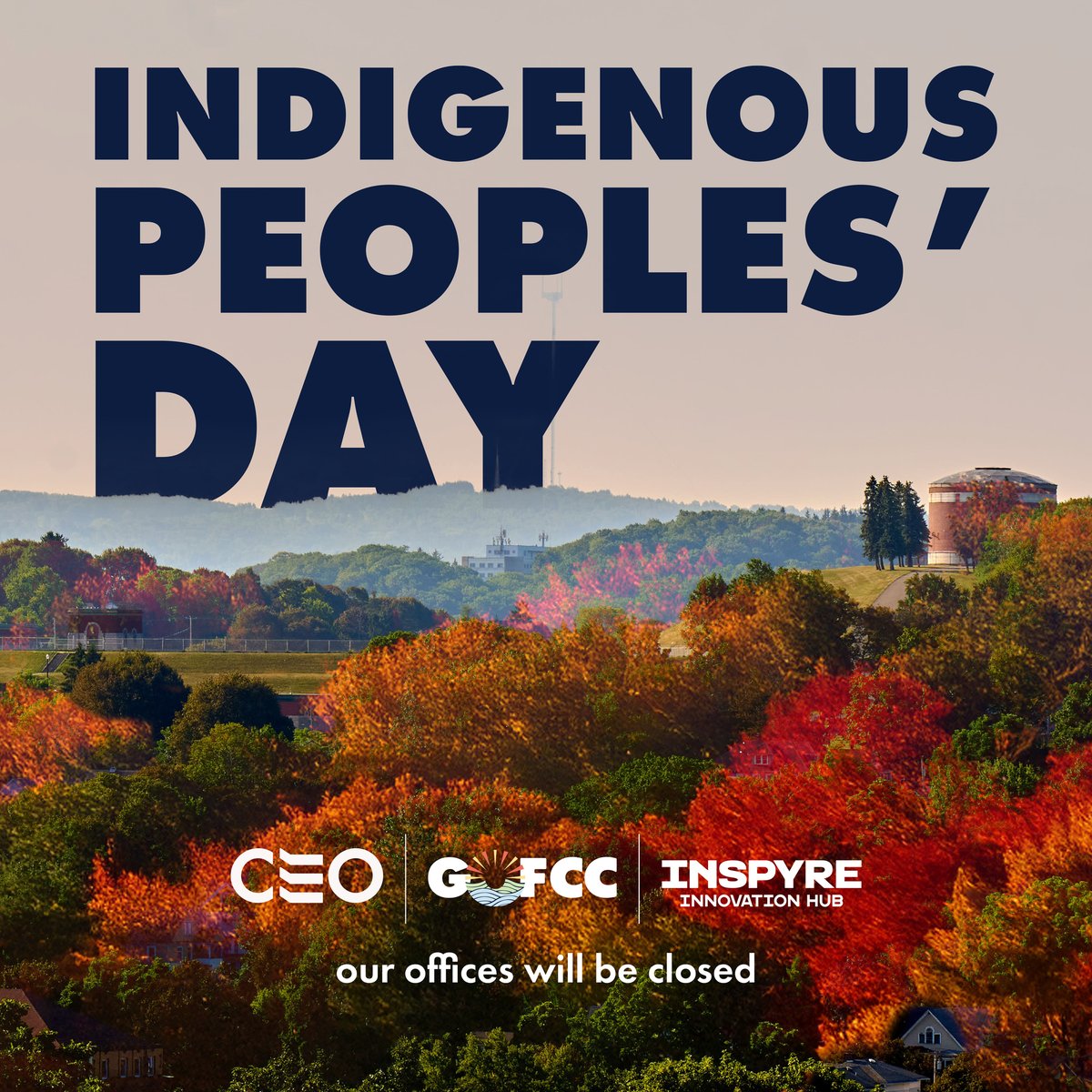 CenterStateCEO's tweet photo. CenterState CEO is closed today in observance of Indigenous Peoples’ Day. We take this time to reflect on the rich histories, cultures and lasting impact of Native American peoples. Our offices will reopen Tuesday, Oct. 13. https://t.co/JjP2RieaVe