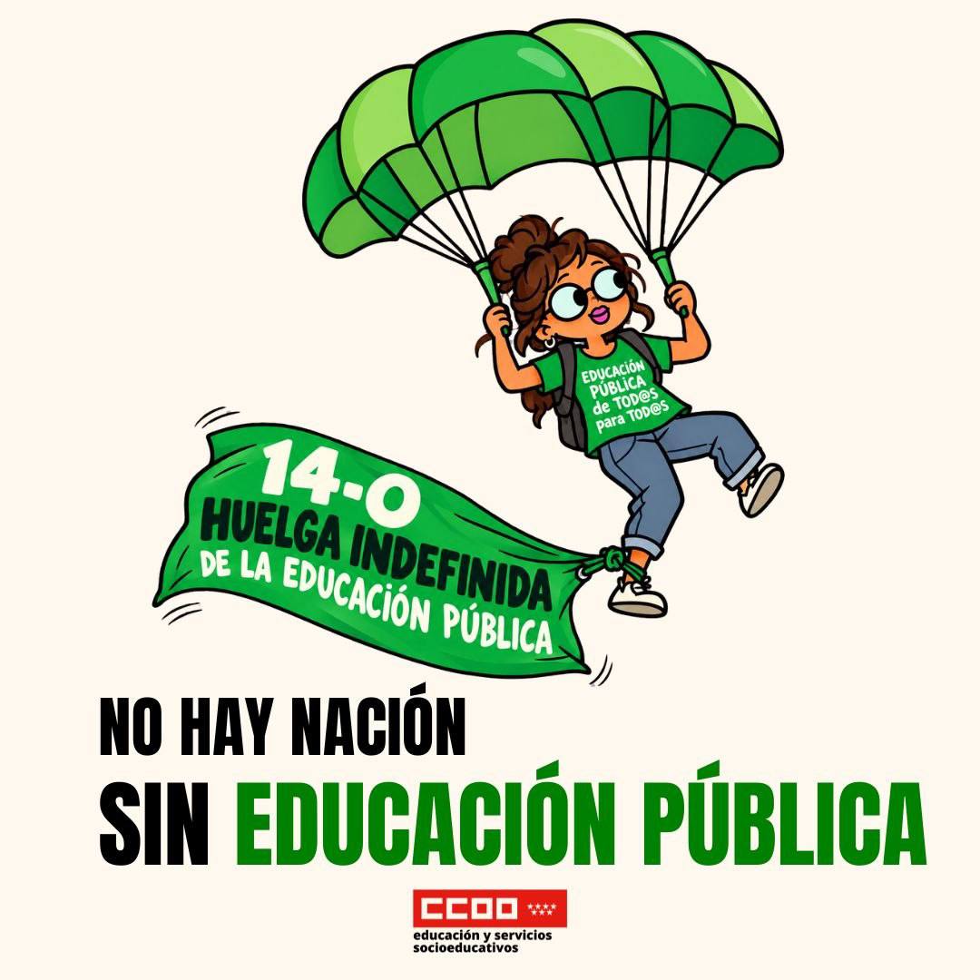 CCOOEducaMa's tweet photo. Hoy, 12 de octubre, lo tenemos claro:
💚 Más recursos para la educación pública.
📉 Menos ratios en las aulas.
👩‍🏫 Mejores condiciones para el profesorado.
🤝 Una atención digna para todo el alumnado.
✊ ¡No hay nación sin educación pública!
#EducaciónPública #HuelgaEducativa #14O https://t.co/tKtSAxBhBO