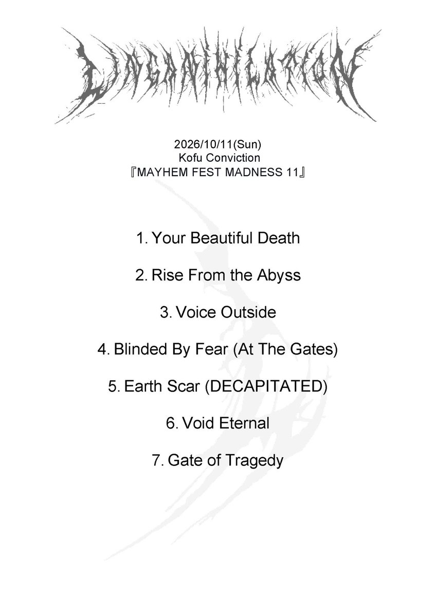 linganihilation's tweet photo. 2026/10/11
『MAYHEM FEST MADNESS 11』

お誘いいただいたBLASTMAN様、
ご来場の皆様、共演者の皆様、ありがとうございました！

最高に楽しい1日をありがとうございました🤘
また是非！

そして、次回はまだ未発表ですが、
11/22（日）都内予定！

詳細は決まり次第お知らせします！
ぜひご予定を🔥 https://t.co/s6f9IZX5YM