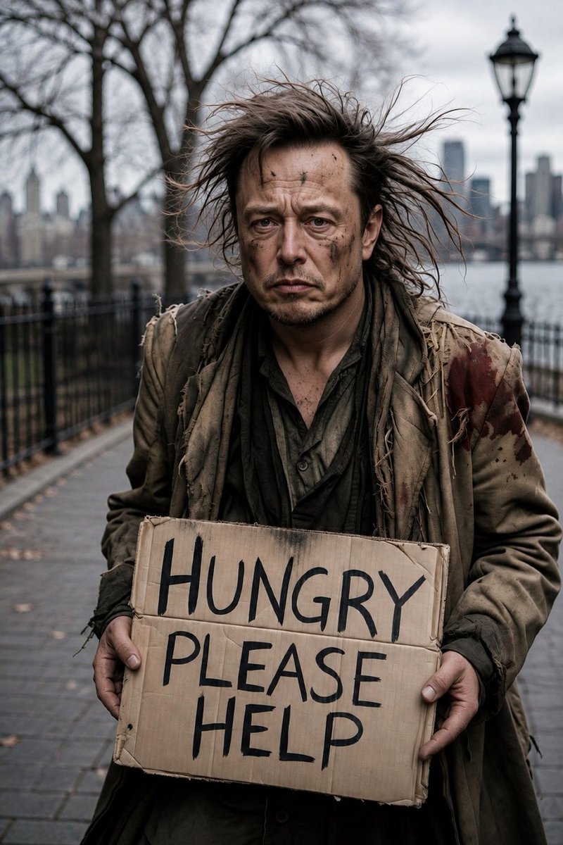 ThePeopleVoiceX's tweet photo. What if Elon Musk suddenly lost everything and was left on the streets, begging for a meal? Would you still show him kindness? 🥺🍲

🅰️ Definitely ❤️
🅱️ Never😔 https://t.co/LS6hAfxnfp