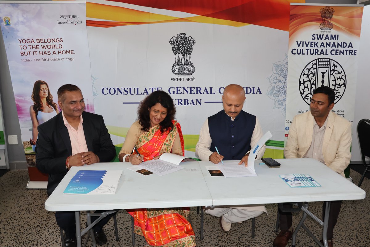 CGIDurban's tweet photo. From Dialogue to Business Partnerships! 🤝🇮🇳🇿🇦

B2B engagements at the India–South Africa Traditional Medicines Symposium & Exhibition opened new avenues for commercial collaboration.

An MoU was signed between Arujiva Ayurveda and Naturopathy Hospital, India and Lady Bird Travel, South Africa. 

Mr Nihar Pattnaik, President, CII–India Business Forum, also interacted with representatives of participating Indian companies, sharing his experience of commercial enterprises in South Africa and insights on navigating the local market and building successful business partnerships.

@MEAIndia @moayush @hci_pretoria @IBF_SA @IndianDiplomacy @PIB_India