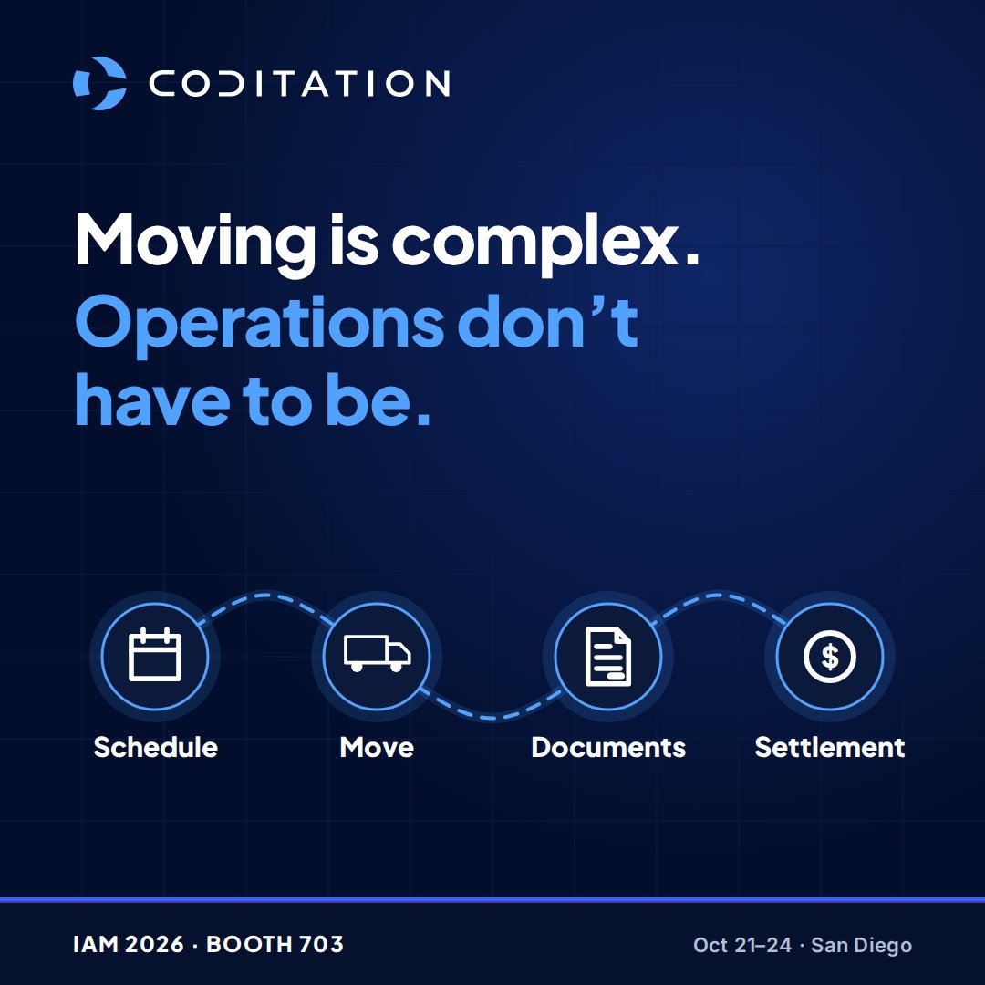 coditation's tweet photo. A successful move depends on more than a truck and a date. It takes coordination across crews, capacity, pricing, documents and exceptions.

AI can help connect those decisions-not add another dashboard.

Meet Coditation at IAM 2026(@IAMovers), Booth 703.
#IAM2026 #LogisticsAI https://t.co/cEwjkMofL1