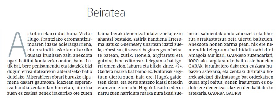 SnOiD_JaUnA's tweet photo. Ez izan miserablea eta irakurri aste honetako #Txuriyarena. Oraingoan, gainera, @Gaur_8'ri merezitako omenalditxoa eskainiz. Astekari horrek oraindik ez du #NGSamples jorratu, baina tira...nehor ez da perfektua.
😇
«Beiratea», @Txuriya'k idatzia. https://t.co/fsrWjn0rVE