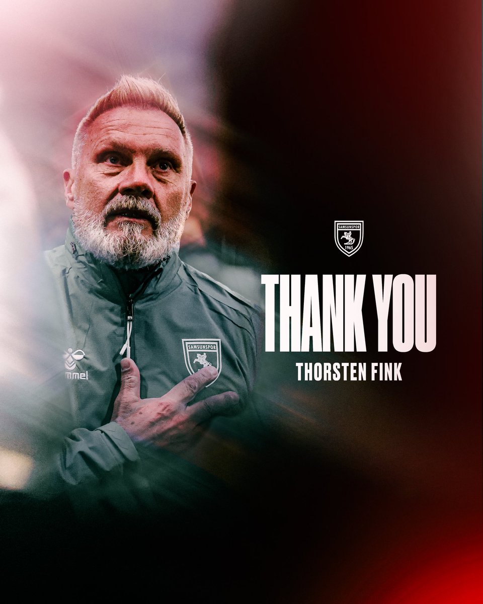 Samsunspor's tweet photo. TEŞEKKÜRLER THORSTEN FINK

Samsunspor için harcadığı emek, üstlendiği sorumluluk ve görev süresi boyunca sergilediği profesyonellik için Thorsten Fink'e teşekkür ediyoruz.

2025-26 sezonunun ikinci yarısında başlayan birlikteliğimizde, UEFA Konferans Ligi'nde son 16 turuna ulaşmanın gururunu birlikte yaşadık. Kulübümüzün Avrupa yolculuğunda kendisinin ve ekibinin sağladığı katkılar her zaman özel bir yere sahip olacaktır.

Thorsten Fink'e saygı ve iyi dileklerimizle veda ediyor, kariyerinin bundan sonraki döneminde başarılar diliyoruz.

Danke, Thorsten!