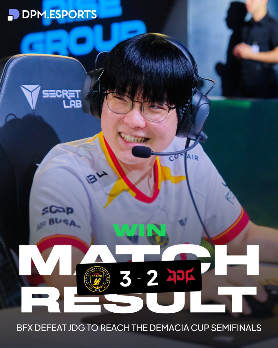DPMEsports_'s tweet photo. BNK FEARX 🇰🇷 defeat JD Gaming 🇨🇳 3-2 in the Demacia Cup quarterfinals !

BFX continue their tournament run and secure their spot in the semifinals, while JDG are eliminated https://t.co/AKOpWJxGDe