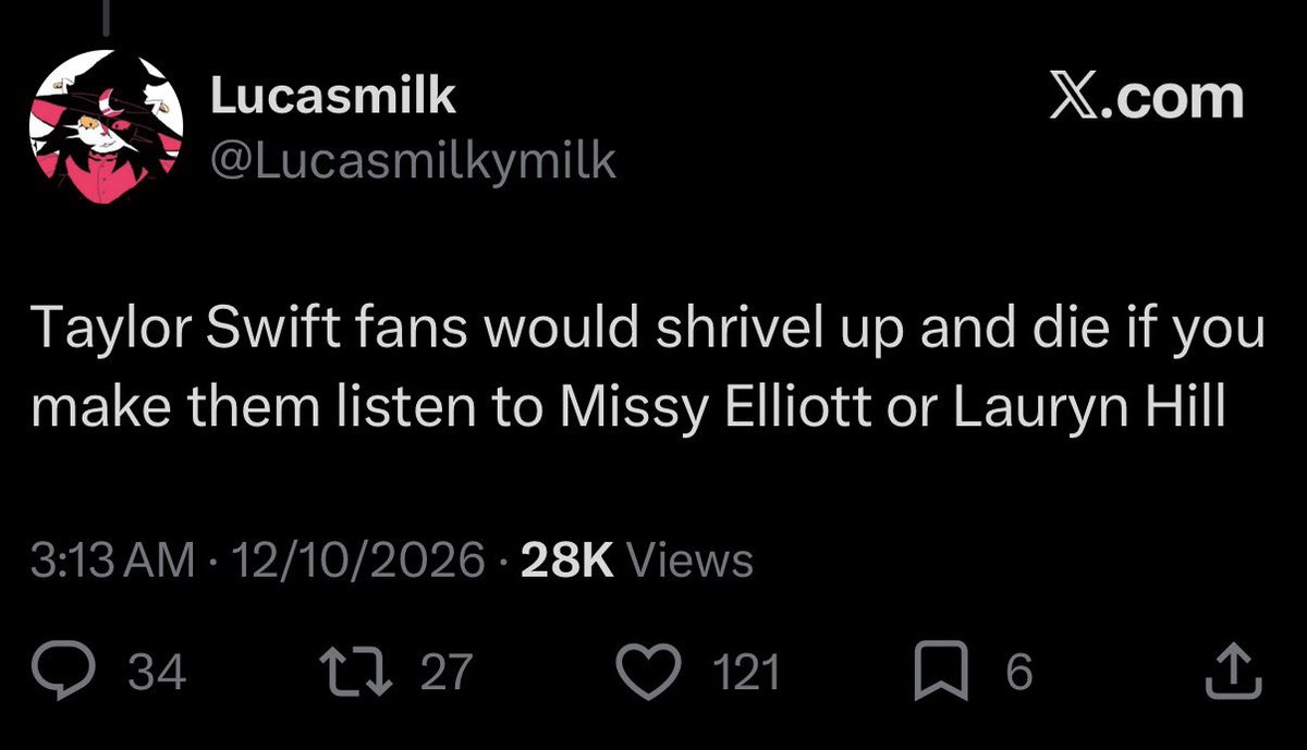 scarletmroon's tweet photo. people who say stuff like this are always so amusing to me bc chances are we overlap in the artists we enjoy. the only difference is i also listen to taylor swift https://t.co/aGU72VZvVg