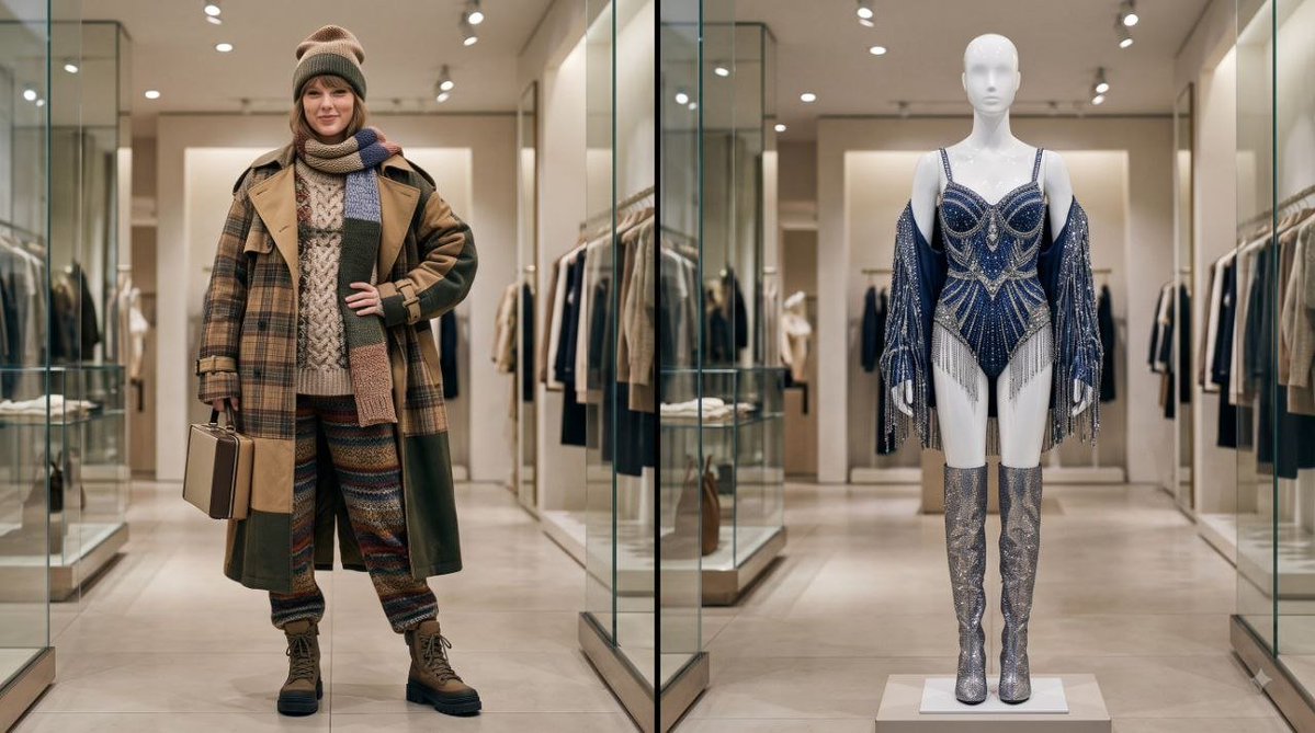 novyraai's tweet photo. Hey @grok et’s reverse the roles. Put the celebrity in the mannequin’s outfit and the mannequin in the celebrity’s outfit. Let’s see your version. https://t.co/2Un7zU9QWU