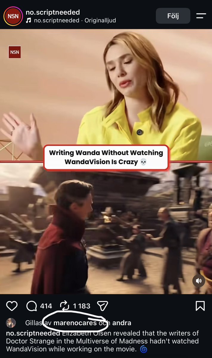 hannaeeliz's tweet photo. the fact that the producer on wandavision liked this video about how the writers for multiverse of madness didn’t watch wandavision 😭…… i know she was pissedddddd https://t.co/f4uAft39Dc