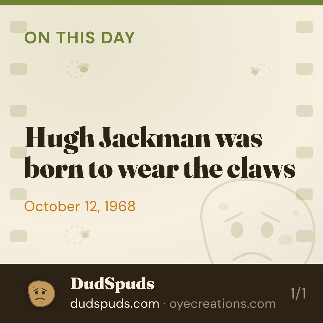 dudspudbud's tweet photo. Hugh Jackman was born October 12, 1968. A performer who'd go on to spend nearly two decades inside a yellow suit, and somehow make us feel every second of it.

#filmtwitter #movies #filmfacts #didyouknow #dudspuds https://t.co/2Q2PCqn6yw