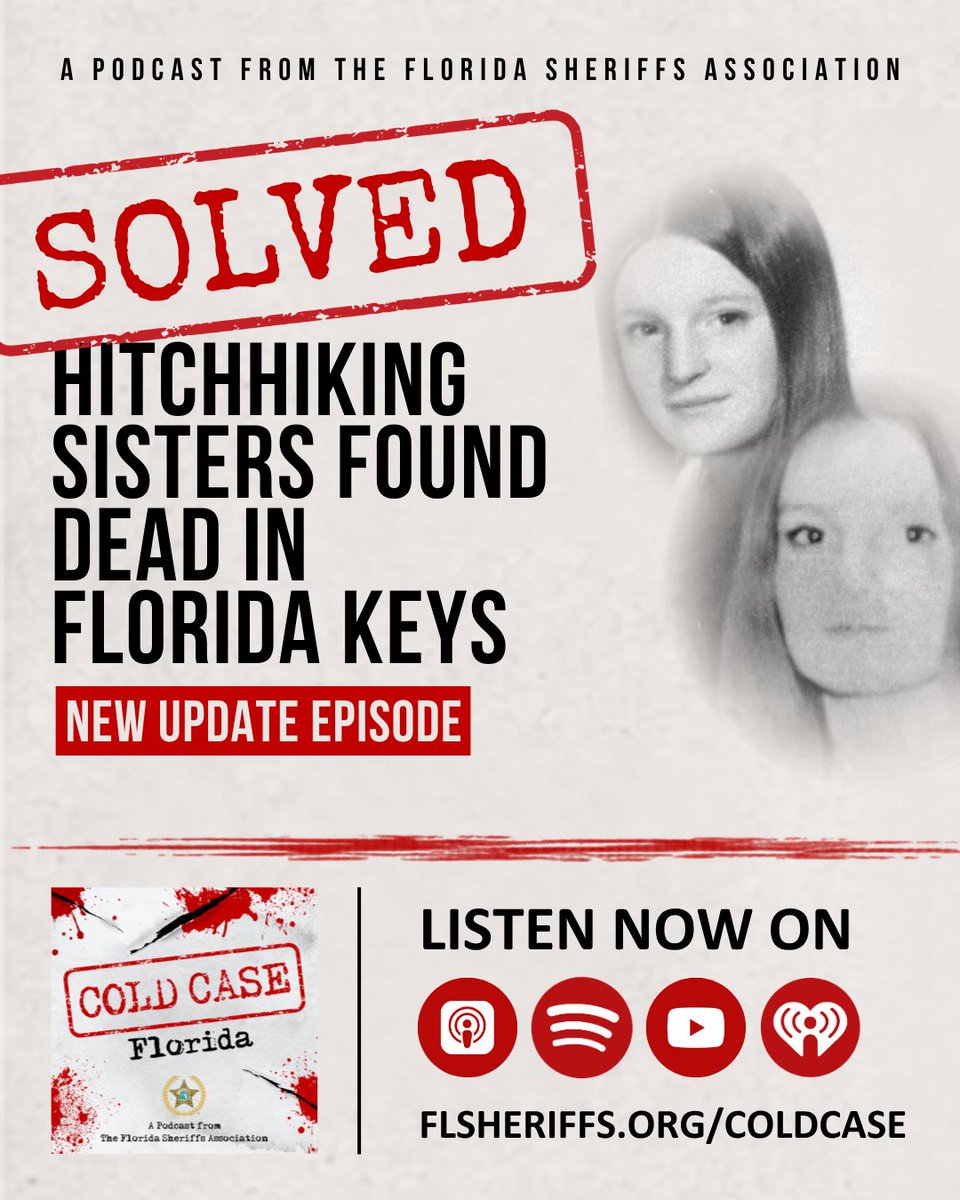 FLSheriffs's tweet photo. A 53-year-old cold case featured on the Cold Case Florida podcast in 2025 has been solved.

In a special episode, investigators explain how they identified the person who murdered sisters Maggie and Mary Jenkins in the Florida Keys in 1973. Decades of investigation, careful evidence preservation, and advances in forensic analysis and genetic genealogy led the @keyssheriff and the @fdlepio to David Allen Snyder.

Congratulations to everyone involved for bringing justice to the Jenkins family and for never giving up. Listen wherever you get your podcasts or at https://t.co/wBLG2Sdaq3.