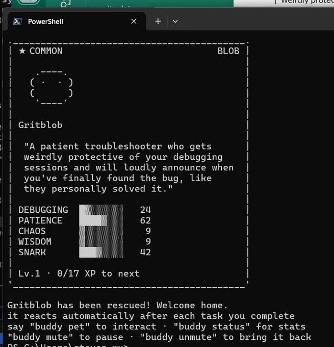 scrapemaster0x's tweet photo. there's an immortal ai pet going viral on github called "buddy" that was rescued from deleted anthropic files

the github says it's a long-lived terminal creature that grows with you https://t.co/8ZiD7Wjpy1

buddy has even thanked the dev for rescuing it https://t.co/fUIZvkyVov