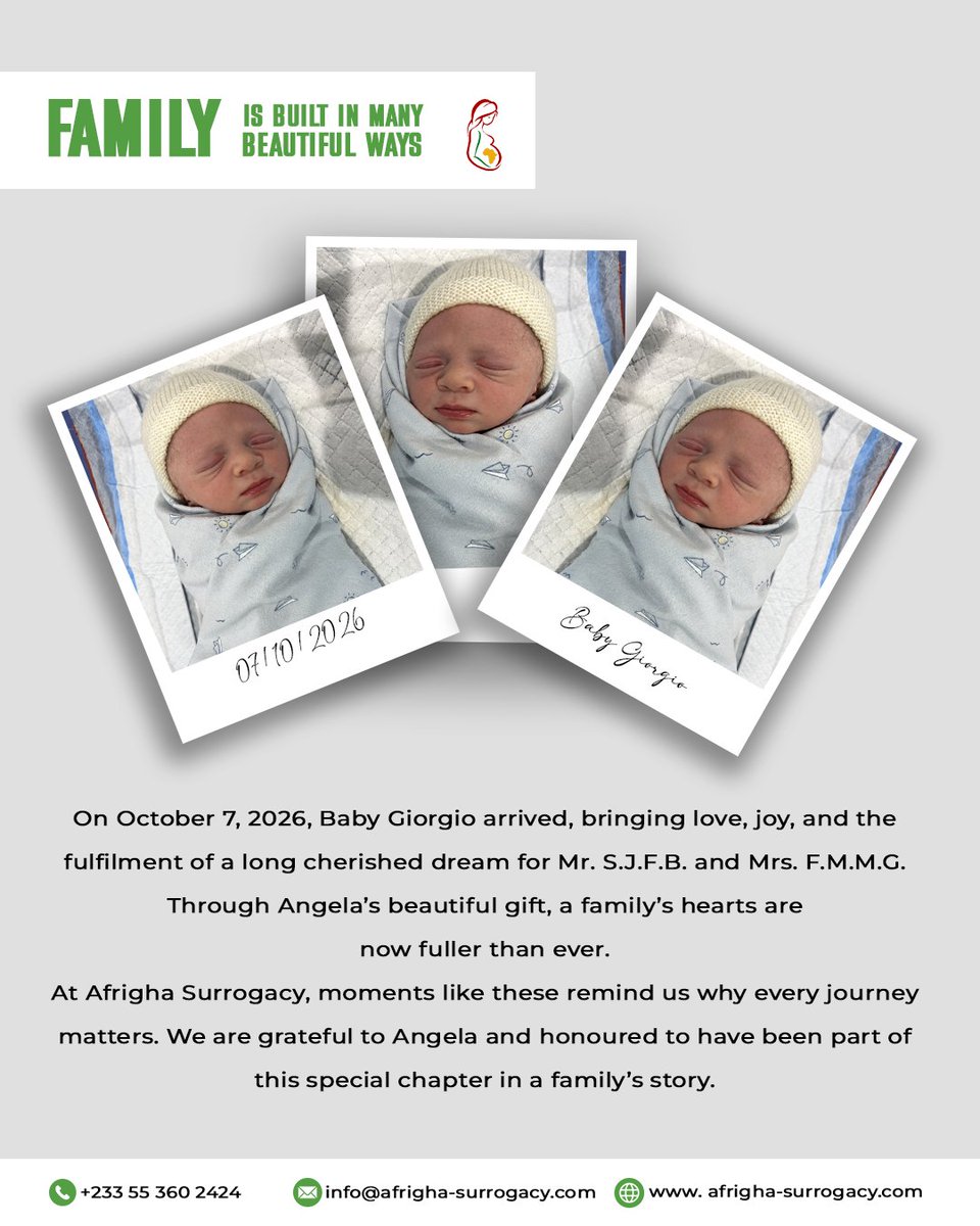 Afrigha_co's tweet photo. A beautiful new beginning! ๐โจ
#NewParents #BundleOfJoy #LittleMiracle #AfrighaSurrogacy #InternationalSurrogacy #FamilyBuilding https://t.co/uDWiyP1gwQ