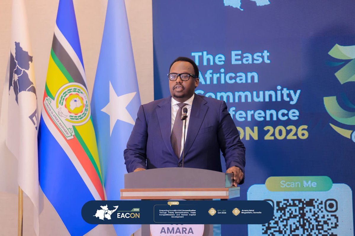 SIMADUniversity's tweet photo. H.E. Salah Jama, Deputy Prime Minister of Somalia, officially opened EACON 2026 in Mogadishu, reaffirming Somalia’s commitment to regional integration, economic growth, and stronger cooperation with EAC member states.
#EACON2026 #Somalia #EastAfricanCommunity #RegionalIntegration https://t.co/5ijSjbKVSK