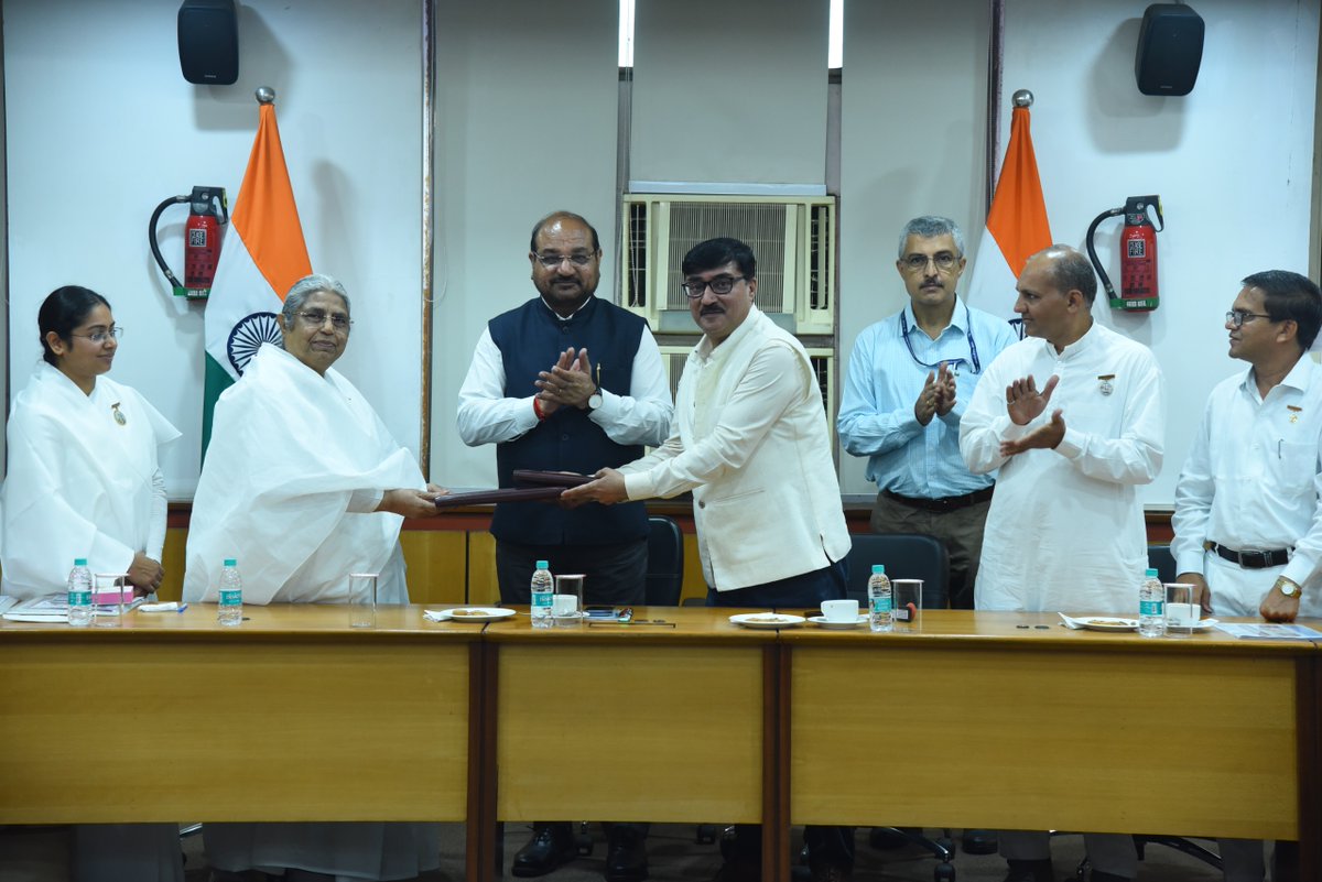 icarindia's tweet photo. ICAR and Brahma Kumaris signed an MoU on 12 Oct 2026 to promote sustainable, climate-resilient agriculture through Shashwat Yogic Kheti, farmer training and scientific technologies. #ICAR #MoU @ChouhanShivraj @PIB_India @AgriGoI https://t.co/Nne0SnQ1w5