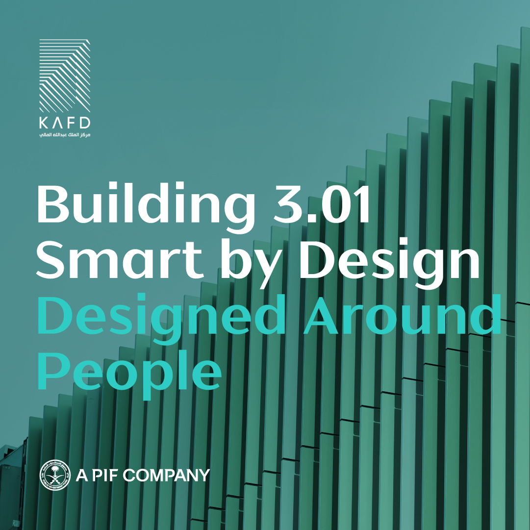 Kafd's tweet photo. Building 3.01 at #KAFD is complete and it changes how the district moves. LEED Gold certified, with around 2,000 parking spaces, EV charging, rooftop solar panels, retail outlets, a full-service supermarket, and an entertainment zone. Smarter by design. Sustainable by standard.