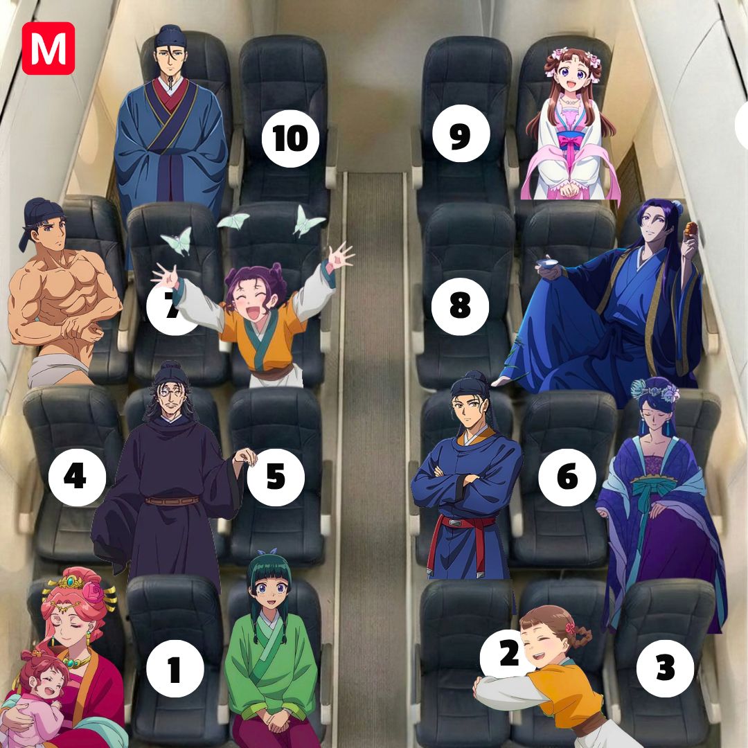 mecchaJP's tweet photo. You’re on a 12-hour flight with these characters from The Apothecary Diaries… ✈️
Where are you sitting?
#TheApothecaryDiaries #KusuriyaNoHitorigoto #Maomao #Jinshi https://t.co/YHeqtG2Pj3