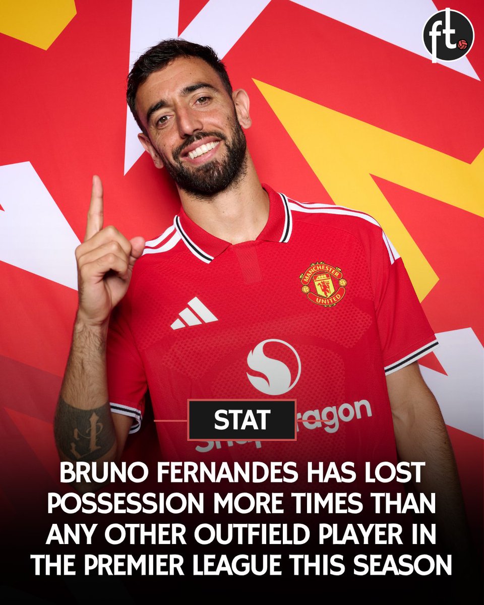 Footballtweet's tweet photo. ❌ Bruno Fernandes has lost possession more times (106) than any other outfield player in the Premier League this season.

▪️ Bruno Fernandes — 106
▪️ Anton Stach — 104
▪️ Morgan Gibbs-White — 99
▪️ Florian Wirtz — 98
▪️ Kevin Schade — 97
▪️ Granit Xhaka — 94
▪️ Marcus Tavernier — 92
▪️ John McGinn — 91