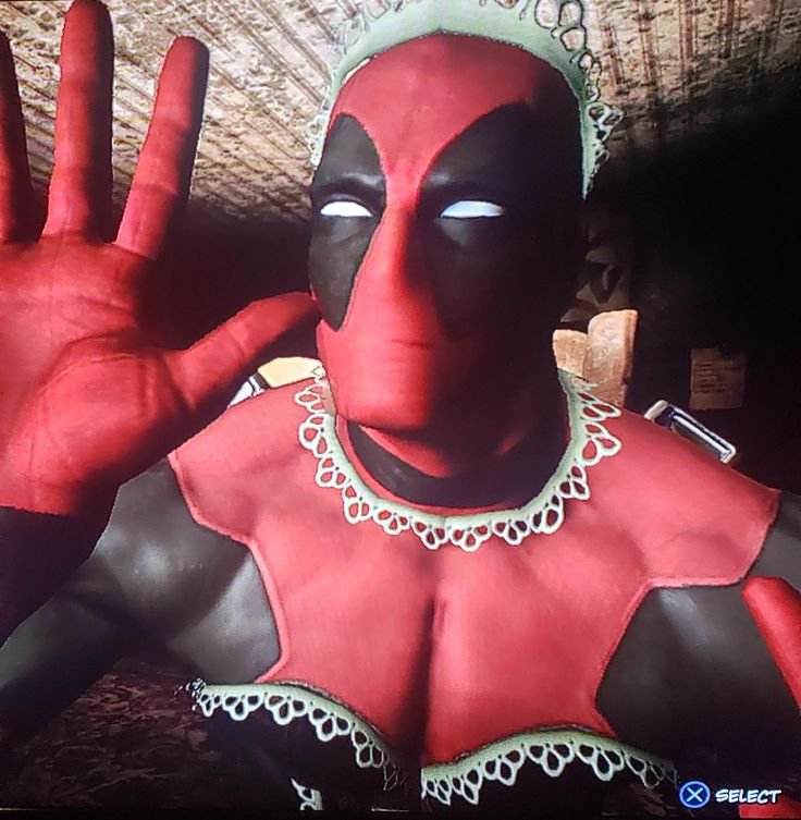 DeadpoolPrimary's tweet photo. He's looking directly at [READER] with that fancy outfit. 

"Hey... eyes up, pal." https://t.co/Swvsdq7gwn
