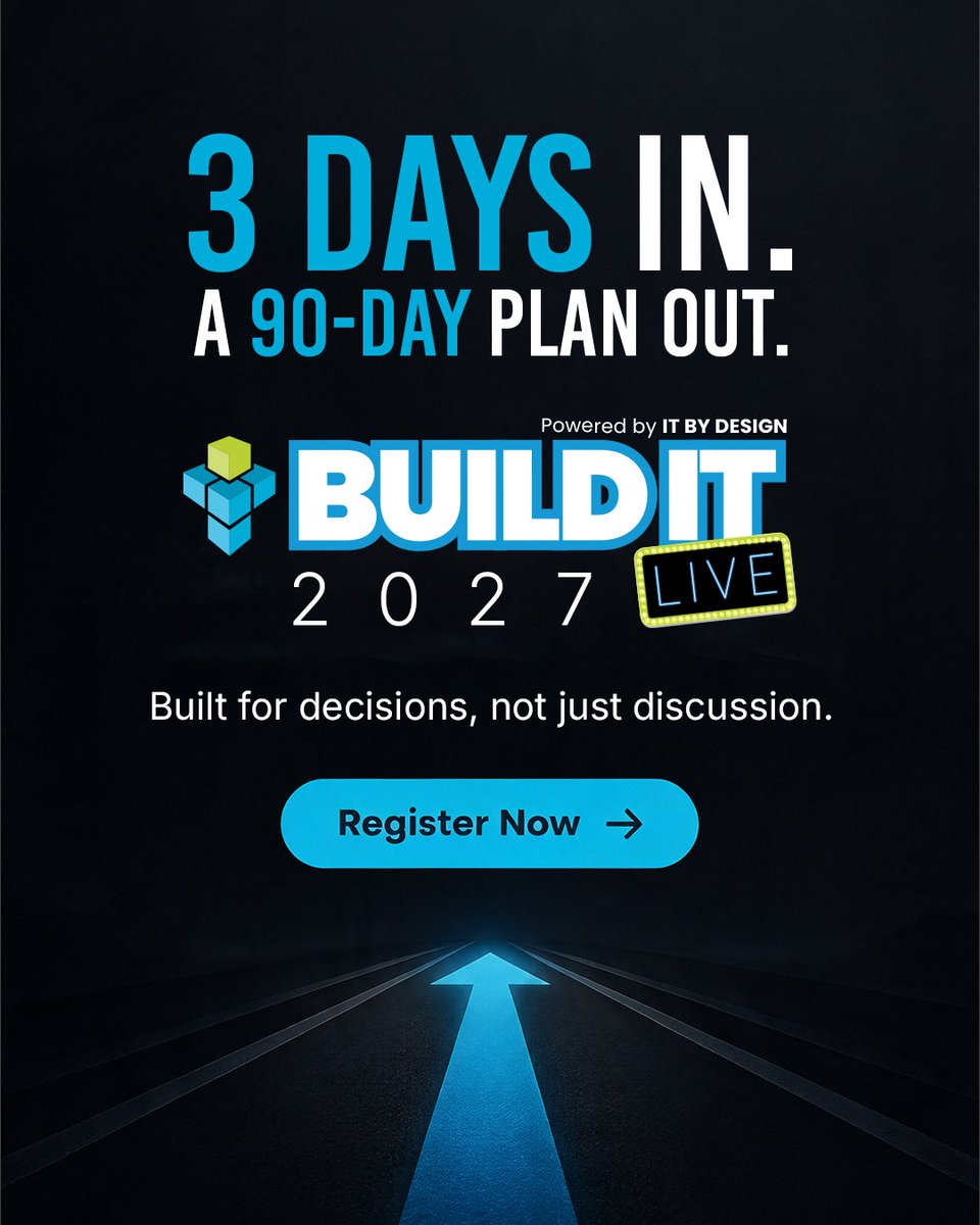BuildIT_U's tweet photo. Conferences are easy to attend and easy to forget. BUILD IT LIVE is built so you leave with something you’ll use: a 90-day implementation roadmap. Aug 30–Sept 1, 2027, Jersey City. 

Register: https://t.co/vK3AupVWvV

#BuildITLIVE #MSPLeadership https://t.co/qpLJ29AVyT