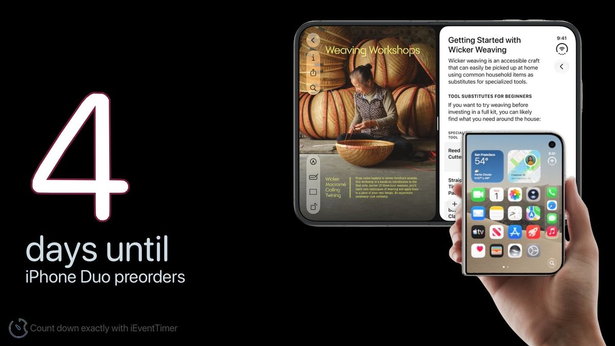AppleEventTimer's tweet photo. 4 days until preorders for iPhone Duo start.

You can place your order starting October 16th, 5 am PDT.

#AppleEvent https://t.co/Q48KqD7019