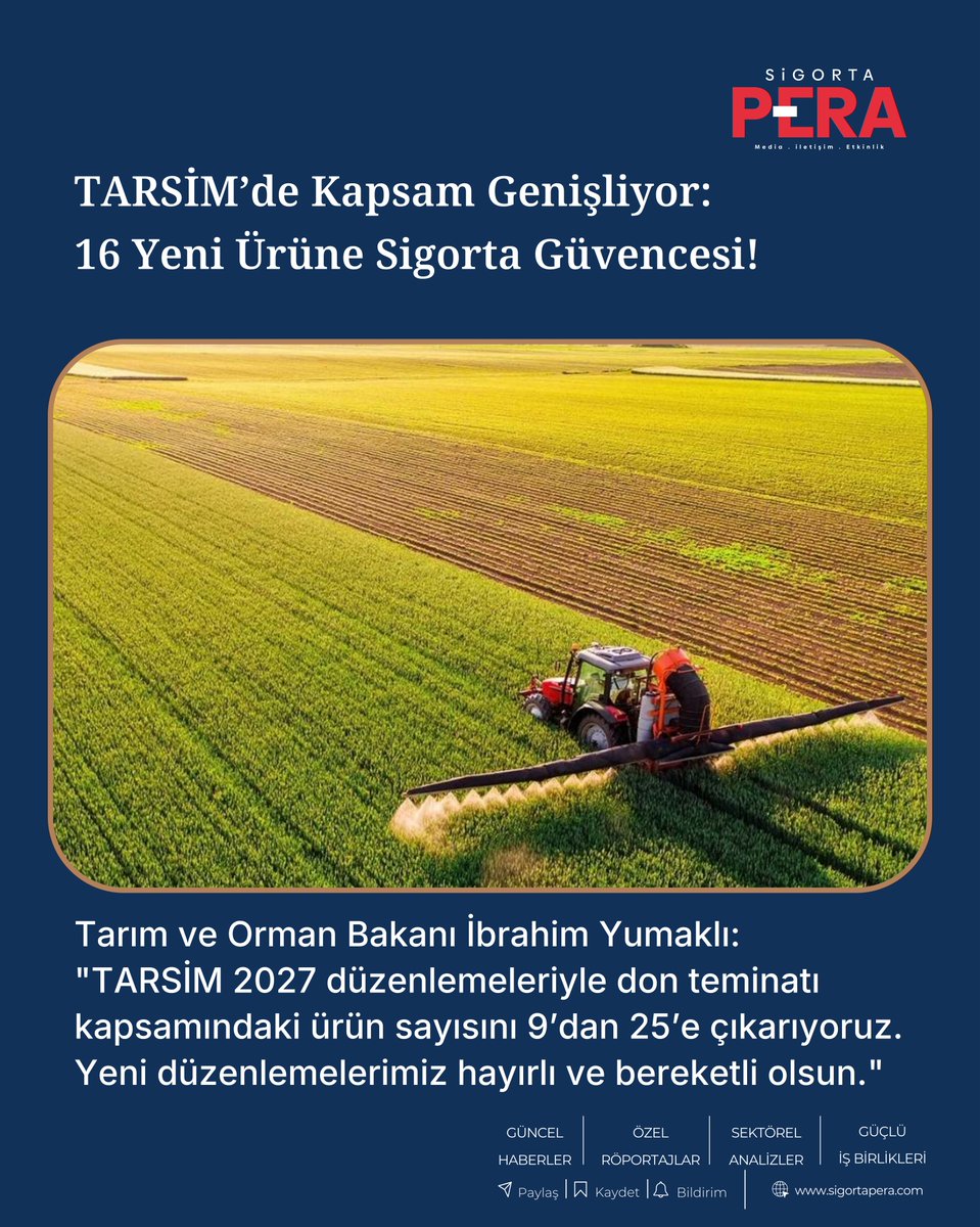 sigortapera's tweet photo. Tarım ve Orman Bakanı İbrahim Yumaklı: "2027 yılı düzenlemelerimizle TARSİM'de don teminatı kapsamındaki ürün sayısını 9’dan 25’e çıkarıyor, tarımsal üretimimizi güvence altına alıyoruz." 👉 https://t.co/lum5WMuox9 #TARSİM #İbrahimYumaklı #SigortaPera https://t.co/QXRbaCPM1s