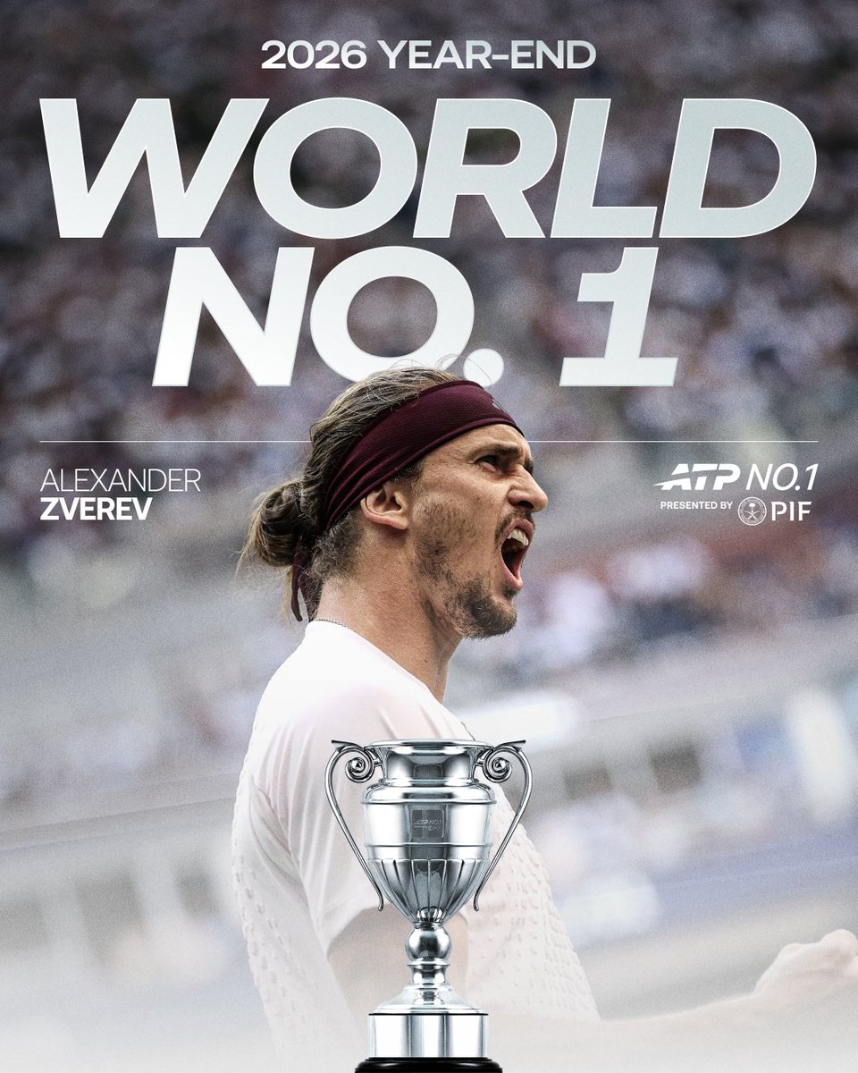 atptour's tweet photo. Sascha’s year 👑

@AlexZverev clinches ATP Year-End No. 1 presented by PIF honours, the first German to do so 🇩🇪 https://t.co/9Vhzyywvzu