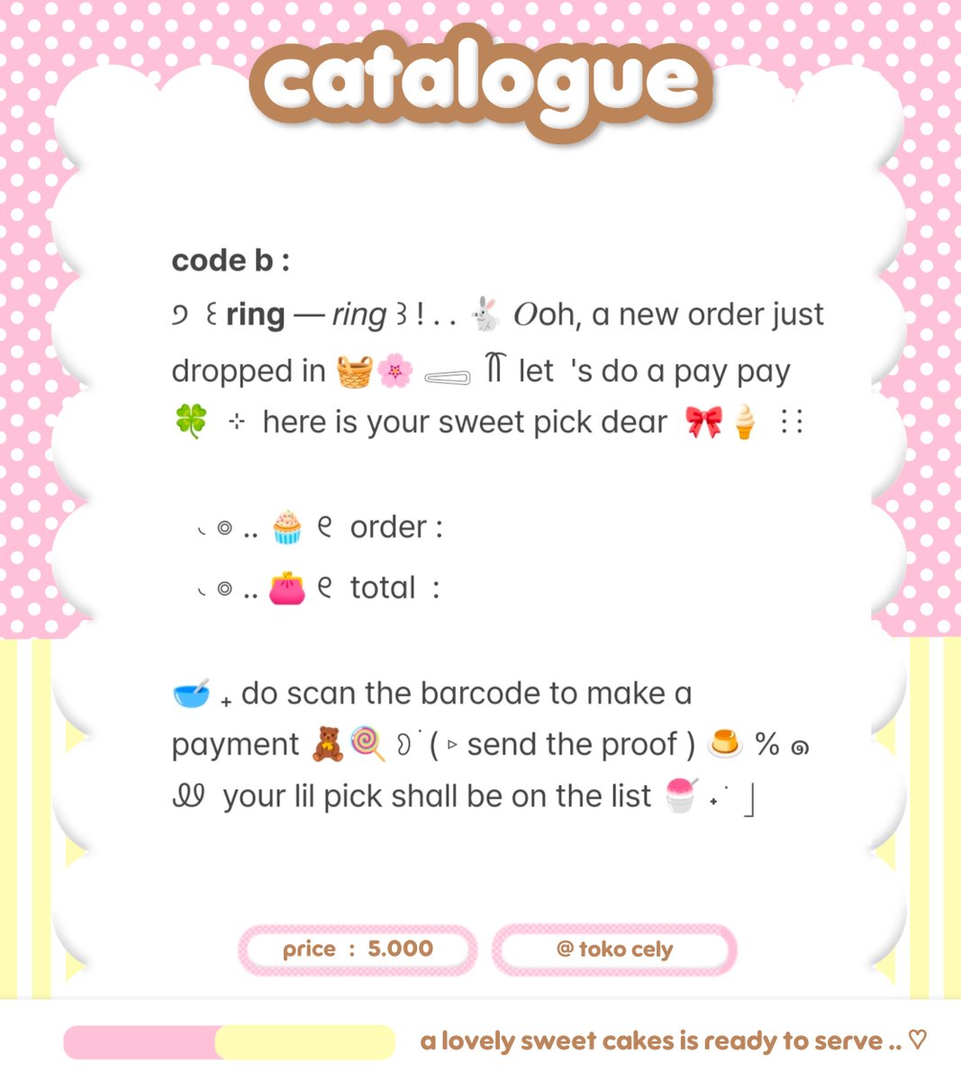 tokocely's tweet photo. ♡ .. kindly to repost? thankyew 🐰

꒰ ꒰  ding — dong ! 🏩⭐  aroma kue manis mengudara sampai ke luar 𓈈 ⑅ 🎂 cely kembali membawa 4 ready stock wording payment 👛🛒 ᯓ  ˖ ݁  segera ambil nampan lalu beli yuk 🧸 𐑥 

ⓘ ⁝  #bealanja ୭ https://t.co/RJncCm8BOT