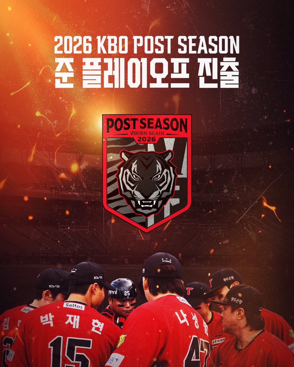 Kiatigers's tweet photo. 2026 준 플레이오프 직행

오늘의 승리로 KIA 타이거즈가 
정규시즌을 3위로 마무리하며,
2026 포스트시즌 준 플레이오프에 직행합니다.

다시, 뜨겁게
우리의 가을을 질주하겠습니다🔥 https://t.co/jmKU6rcHzJ