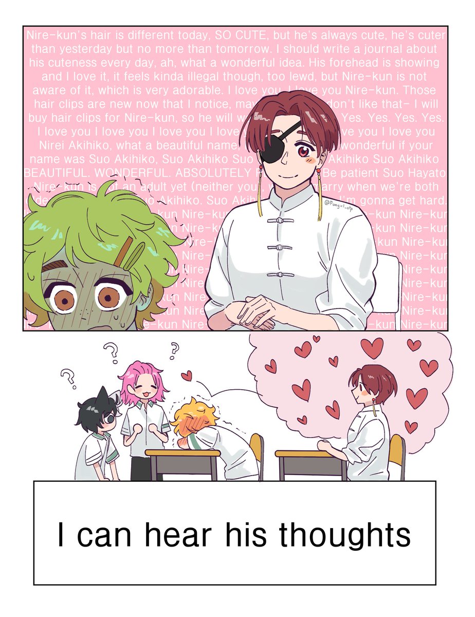 Fangirl_otp's tweet photo. Day 1: Telepathy 
(Right to left ⬅️⬅️⬅️)
#suonireiweek2026 https://t.co/CzcWCMPibA