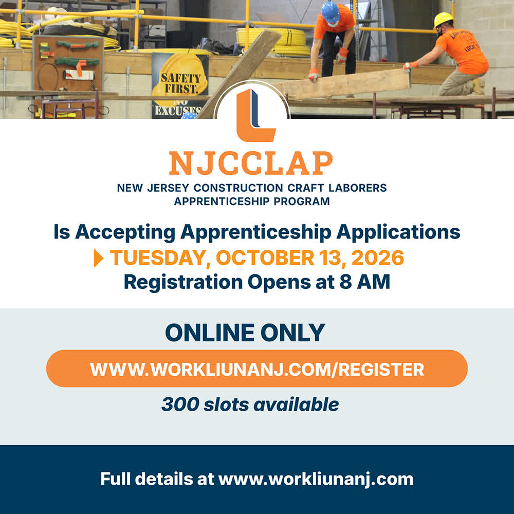 NJLaborersPAC's tweet photo. 🗓️ REMINDER! Your next chance to become a @LIUNA #Apprentice is TOMORROW!

The NJ Construction Craft Laborers Apprenticeship Program is accepting #apprenticeship applications online, beginning TOMORROW, OCTOBER 13, 2026 at 8 AM!

Full details: https://t.co/zn77yb8w6T https://t.co/esCzNgdeAA