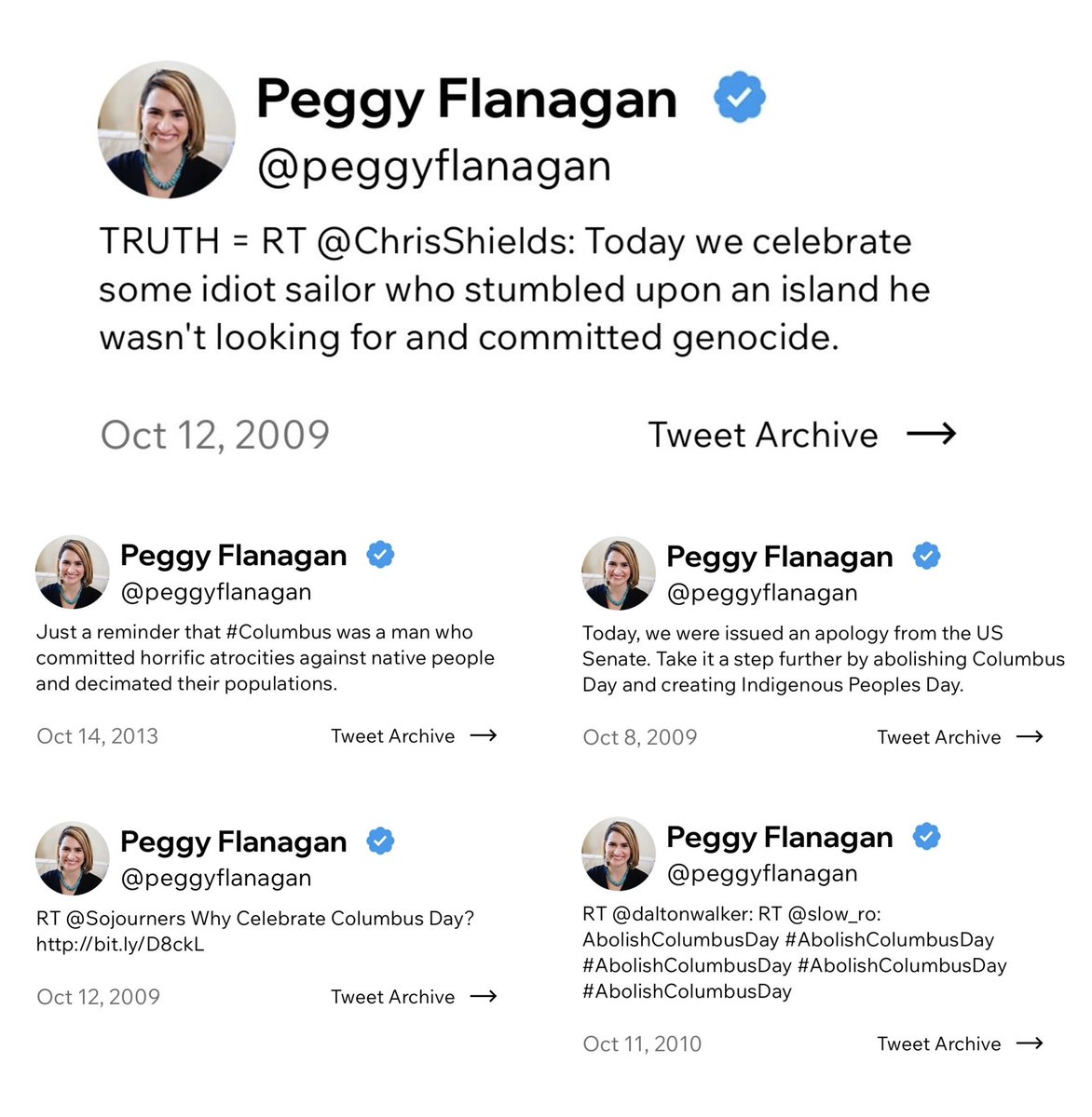GrageDustin's tweet photo. Peggy Flanagan’s deleted Christopher Columbus tweets. https://t.co/8cKFP3PGSk