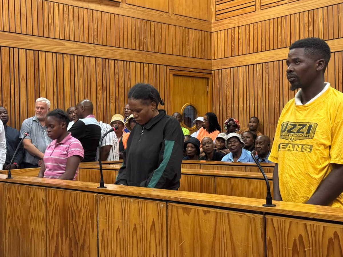 Sli_Masikane's tweet photo. [DEVELOPING] The pastor who allegedly kidnapped a 4 month old baby and raped its mother has made his first appearance in court with his wives. Caiphus Mkhawane, Amanda Mnguni and Ntsako Mathebela have been charged with conspiracy to commit murder, murder, rape, kidnapping and fraud.

The state alleges that the trio wanted to cash out a funeral policy.

#eNCA