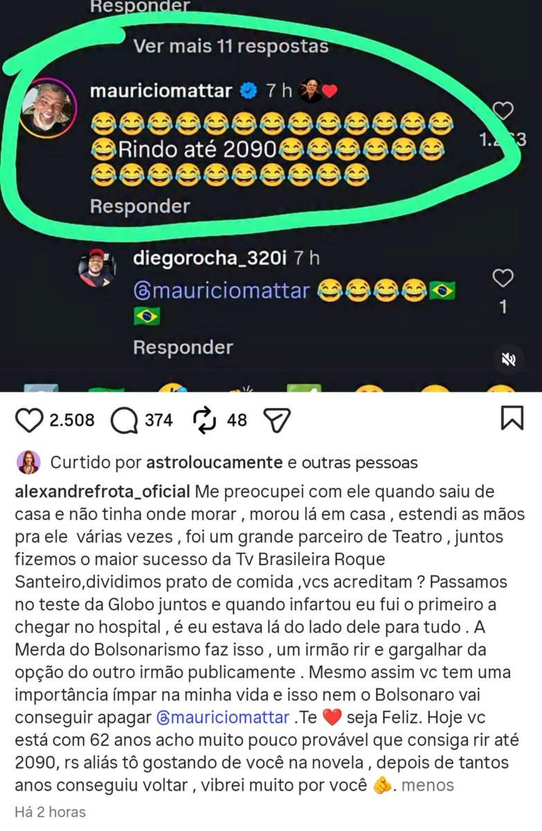GiuliMedrado's tweet photo. DINÁÁÁÁÁÁÁÁÁÁÁAÁÁÁÁÁÁÁÁÁA
Alexandre Frota postou um vídeo virando votos em prol de Lula. Maurício Mattar, bolsonarista e amigo de Frota há mais de 40 anos, comentou: “Rindo até 2090”.
Frota respondeu: “Você está com 62 anos. Acho pouco provável que consiga rir até 2090”. https://t.co/iJjY32u5Be