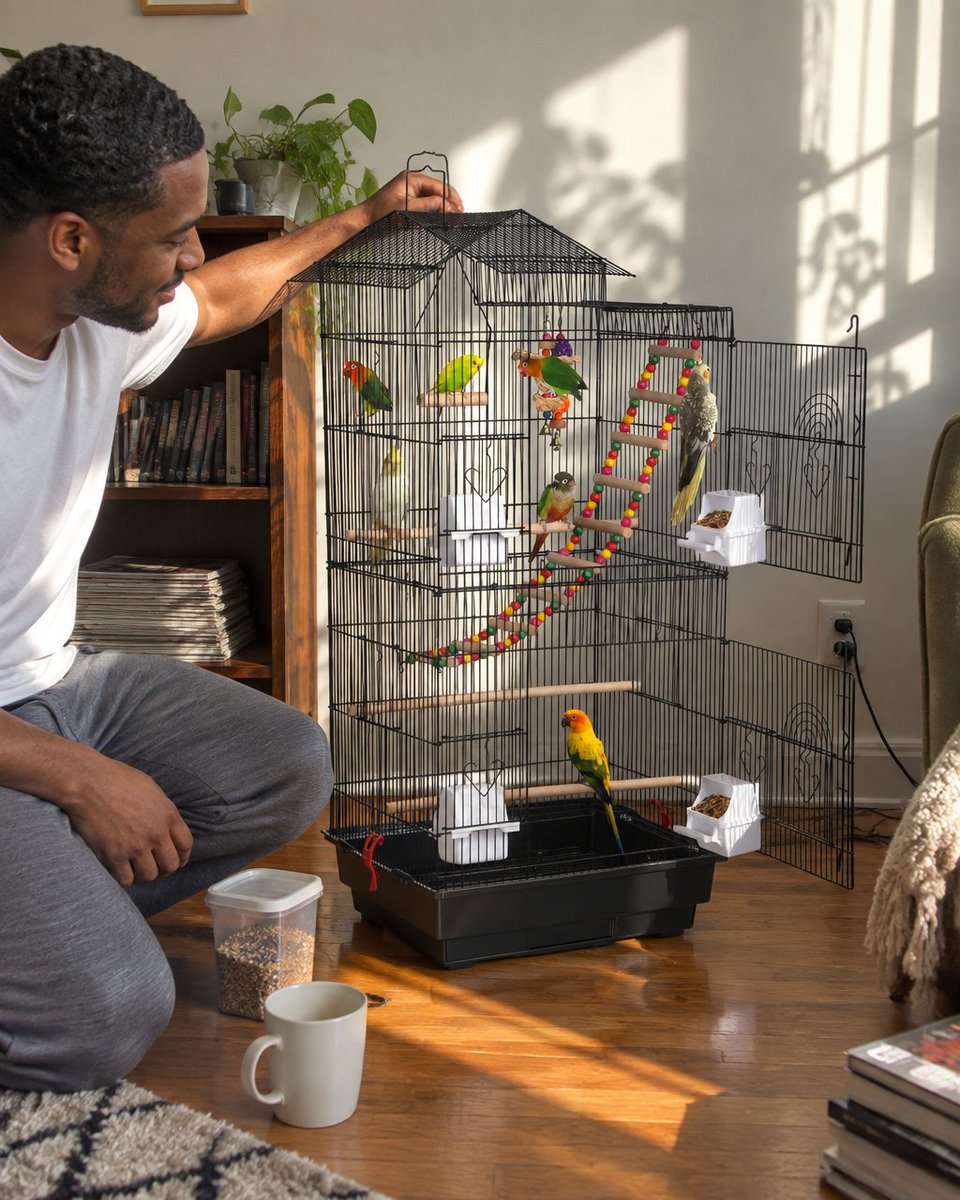 EdwinMinor94582's tweet photo. Turn mellow into party mode with our 39" rooftop flight cage—perch, toys &amp; sun-soaked play for cockatiels, conures, lovebirds &amp; budgies! Give your bird a comfy home and tiny playground they’ll adore. #PetBirds #BirdToys Tap the link in bio. #AI https://t.co/L6YaKd7dxP