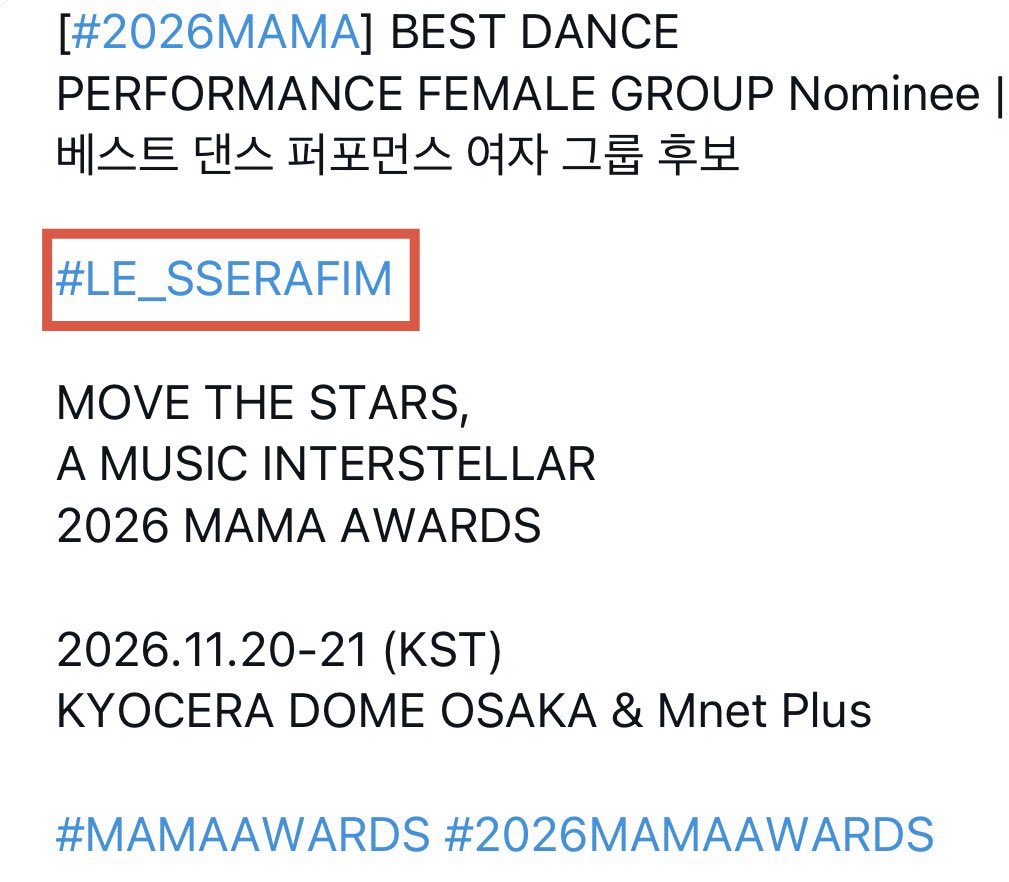 IWILL_sakura's tweet photo. MAMA FANS’ CHOICEの投票アーティストタグについてですが、MAMA公式でも表記に揺れがあるので可能であれば #LESSERAFIM #LE_SSERAFIM どちらとも記載した方が良さそうです…🤦‍♂️

#2026MAMAVOTE https://t.co/jBa5eeOf0Y