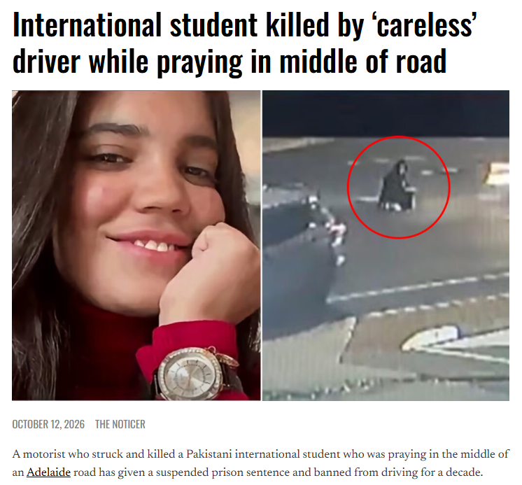 viprabuddhi's tweet photo. A Pakistani Muslimah was praying in the middle of the road in Australia 🇵🇰☪️

Got overrun by a bike and ended up dead 💀

This has to be one of the dumbest ways to die, bruh 🤡 https://t.co/iKTl8QGscK