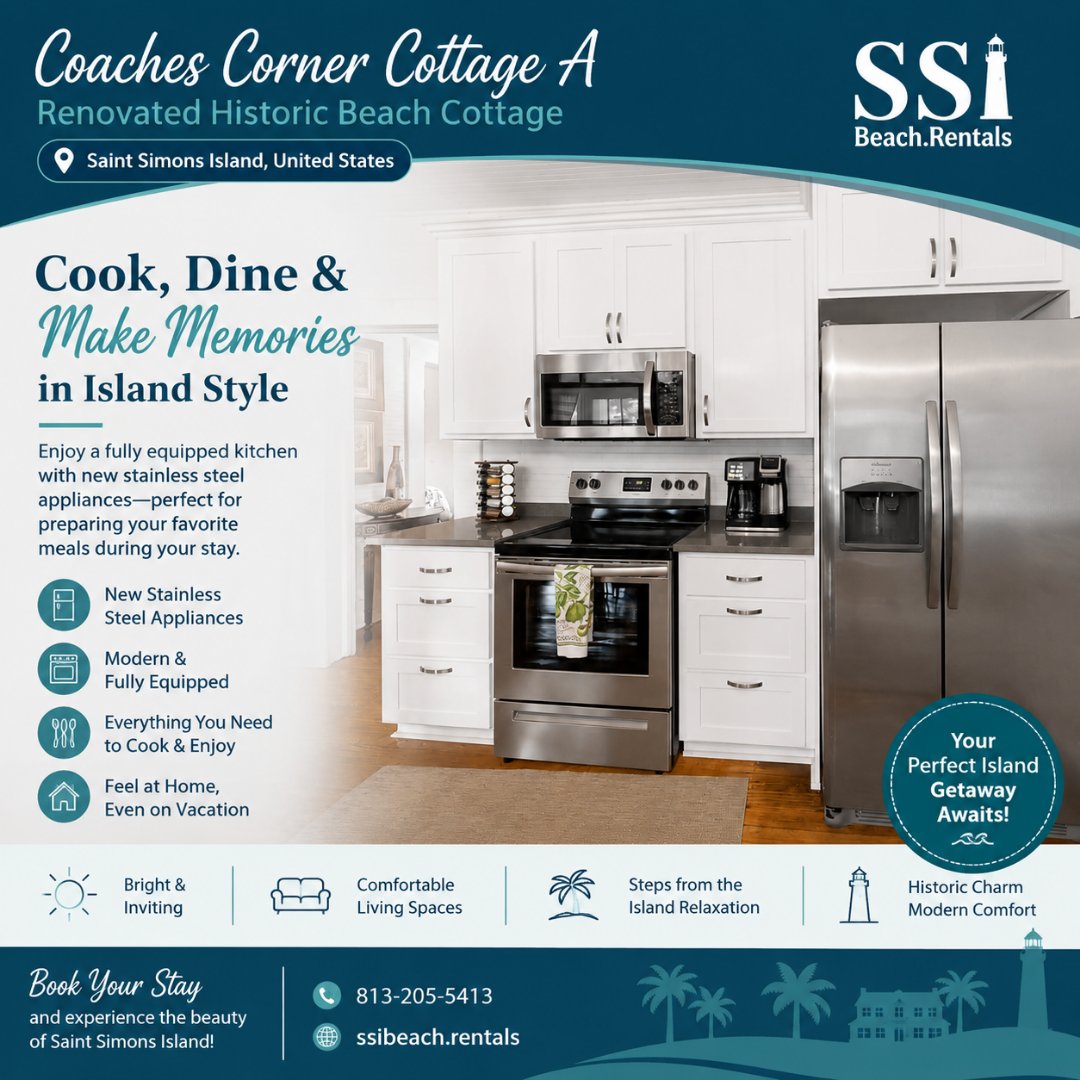 ssibeachrentals's tweet photo. 🍽️ Cook, dine &amp; make memories at Coaches Corner Cottage A! Enjoy a fully equipped kitchen with modern stainless-steel appliances on beautiful Saint Simons Island. 🌴

📞 813-205-5413
🌐 https://t.co/YnpFMgP1wF

#SSIBeachRentals #BeachCottage #FullyEquippedKitchen https://t.co/yWT9zXqo0j