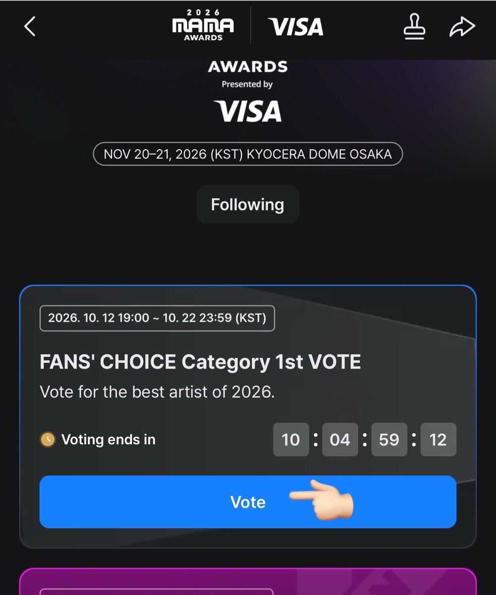 Ilsanjoon7's tweet photo. 📢‼️VOTING MAMA FANS’ CHOICE ROUND 1 
📍 Voting steps:
1. Open Mnet Plus
2. Look for FANS CHOICE MALE (BTS) and FANS CHOICE FAMALE
3. Submit ✅ https://t.co/ux5dY7Vlp8