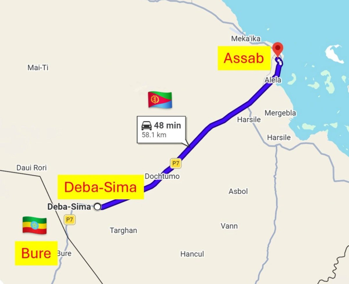 NestorSiurana's tweet photo. Informes indican que el Ejército Etíope habría tomado Bure e incluso que estaría desplegado en Deba Sima, ya en Eritrea.

Mucha atención. A 60km del puerto eritreo de Assab y a menos de 1 hora en coche.

El objetivo de Etiopía es conseguir acceso al Mar Rojo. Es su deseo de supervivencia.

Al parecer, hubo combates mecanizados en el frente de Bure, las fuerzas eritreas se retiraron y los etíopes avanzaron.

Nada confirmado oficialmente. Únicamente reportes locales. No hay declaraciones oficiales de Etiopía o Eritrea.

Assab es un objetivo estratégico declarado de Etiopía.

El primer ministro Abiy Ahmed siempre ha dicho públicamente que el acceso al Mar Rojo (especialmente Assab, a unos 60-75 km de la frontera) es una cuestión de “supervivencia” y que se corregirá el error de haberlo perdido tras la independencia de Eritrea en 1993. Una retórica que incluye la posibilidad de usar la fuerza.⁠

Bure es una zona fronteriza disputada históricamente (en la carretera hacia Assab) y el punto de paso lógico para un avance hacia el puerto.

El presidente eritreo Isaias Afwerki estuvo recientemente en Assab ante la posibilidad de una ofensiva desde Bure.

Situación a seguir atentamente. De confirmarse es un claro punto de inflexión en el conflicto.