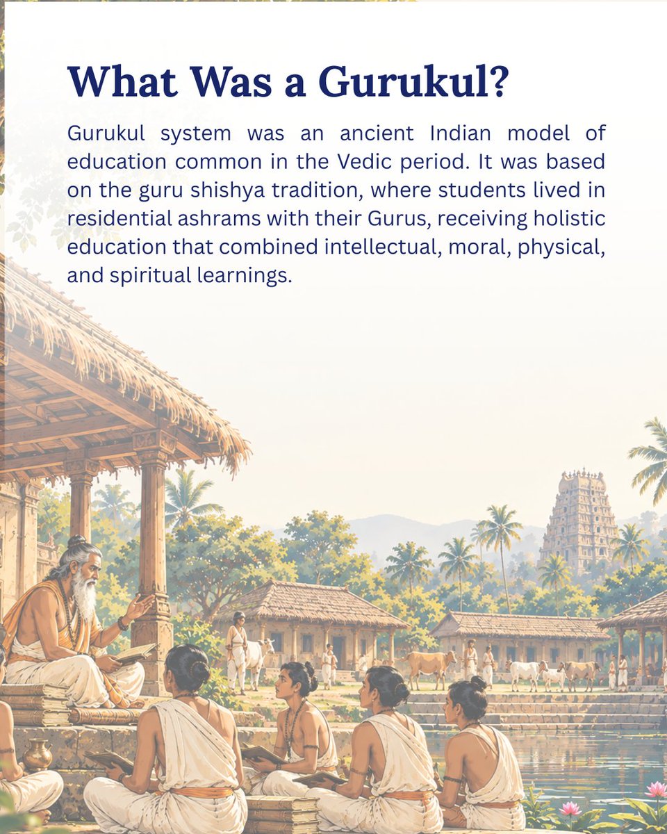 smartsummit_off's tweet photo. Long before modern classrooms, students lived with their guru and learned far more than books. 

🕉️📚 Swipe to explore what the Gurukul system was, what it taught, and the lessons that still matter today.

#SMaRT4Bharat #Gurukul #AncientIndia #IndianEducation https://t.co/5D58gG2hzJ