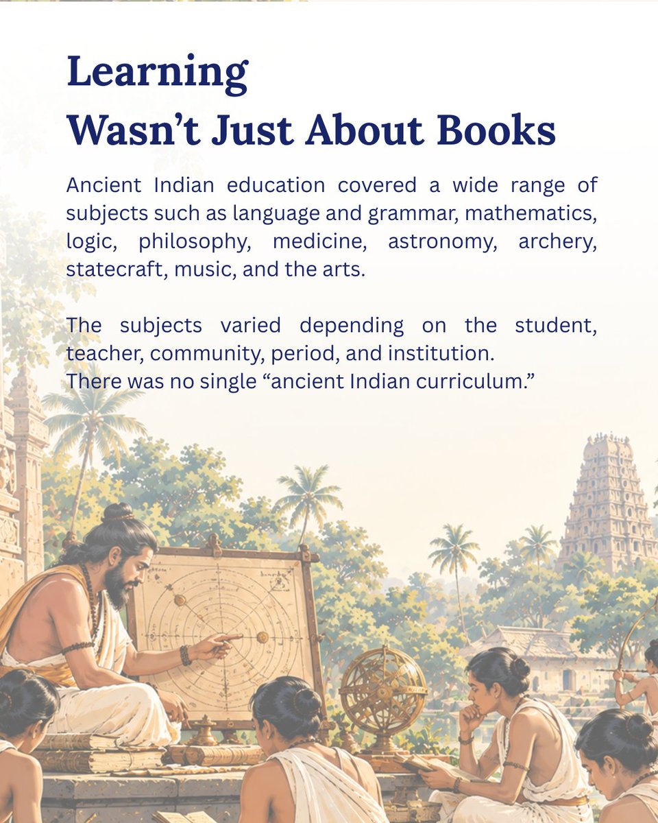smartsummit_off's tweet photo. Long before modern classrooms, students lived with their guru and learned far more than books. 

🕉️📚 Swipe to explore what the Gurukul system was, what it taught, and the lessons that still matter today.

#SMaRT4Bharat #Gurukul #AncientIndia #IndianEducation https://t.co/5D58gG2hzJ